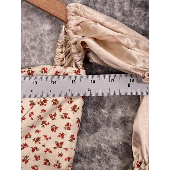 New Nana Jacqueline Dress Medium Womens Floral Satin Micro Mini Smock Sleeve - Picture 4 of 8